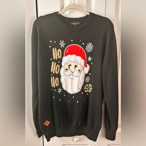 Simply Southern Women's Size XL Christmas Holiday Santa Crewneck Black Sweater
